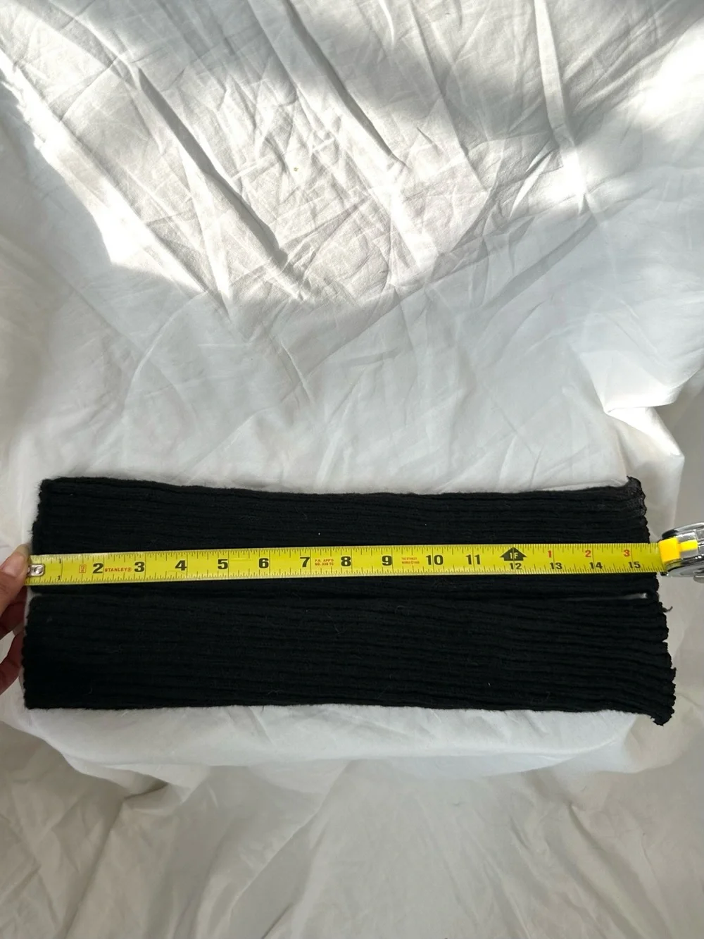 Black acrylic ribbed knit leg warmers
